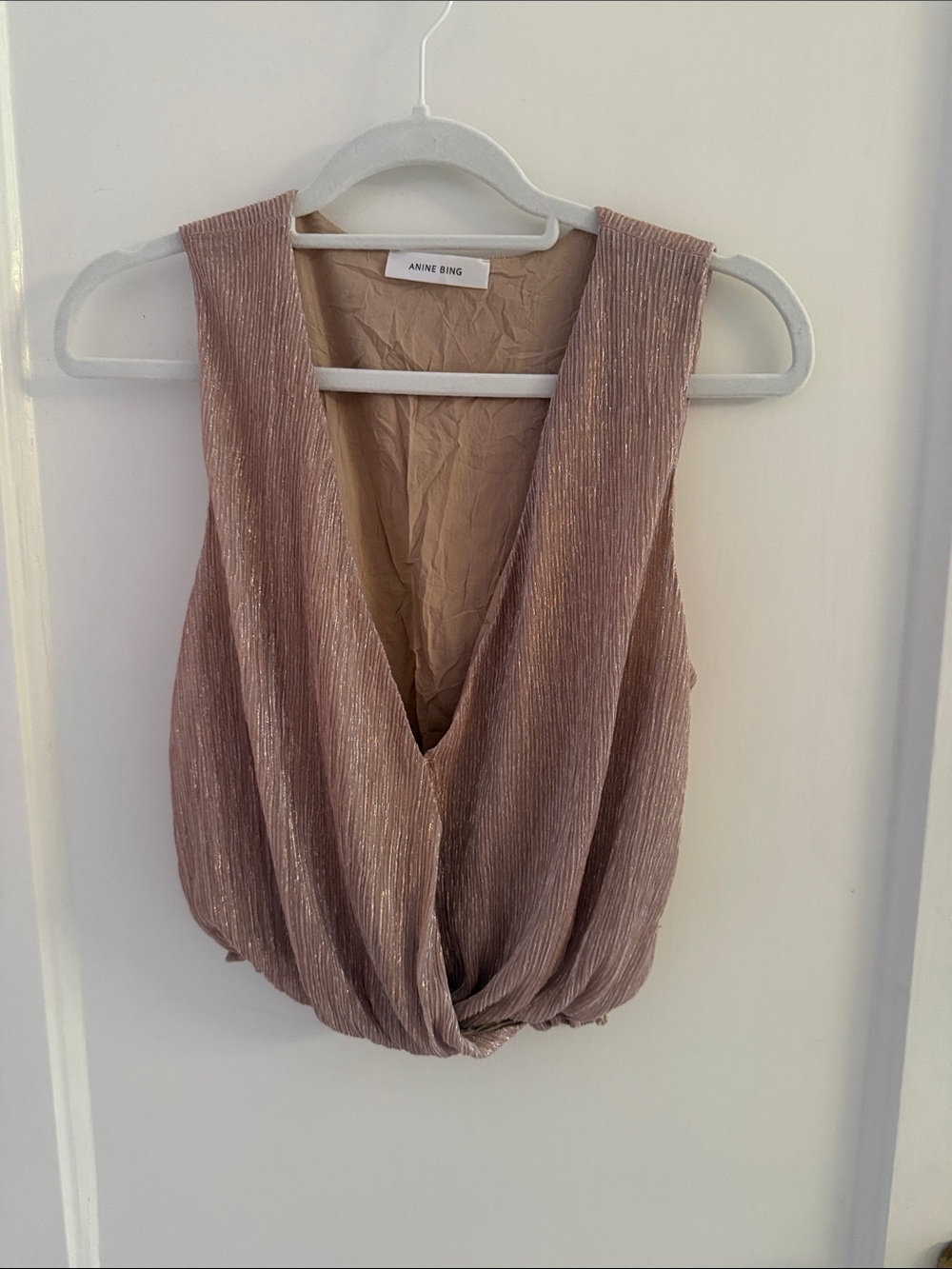 Anine Bing Rose Gold Pleated V-Neck Sleeveless Camisole